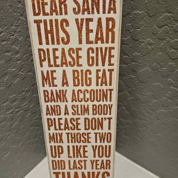Wood Christmas Sign Dear Santa 17" White with Red Glitter Text - Picture 1 of 3